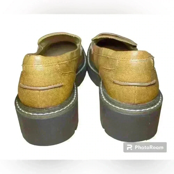 Chunky Platform Lug Sole Loafers Sz 7.5 Neutral Office Career Acadameia Y2K 90s - Picture 7 of 13